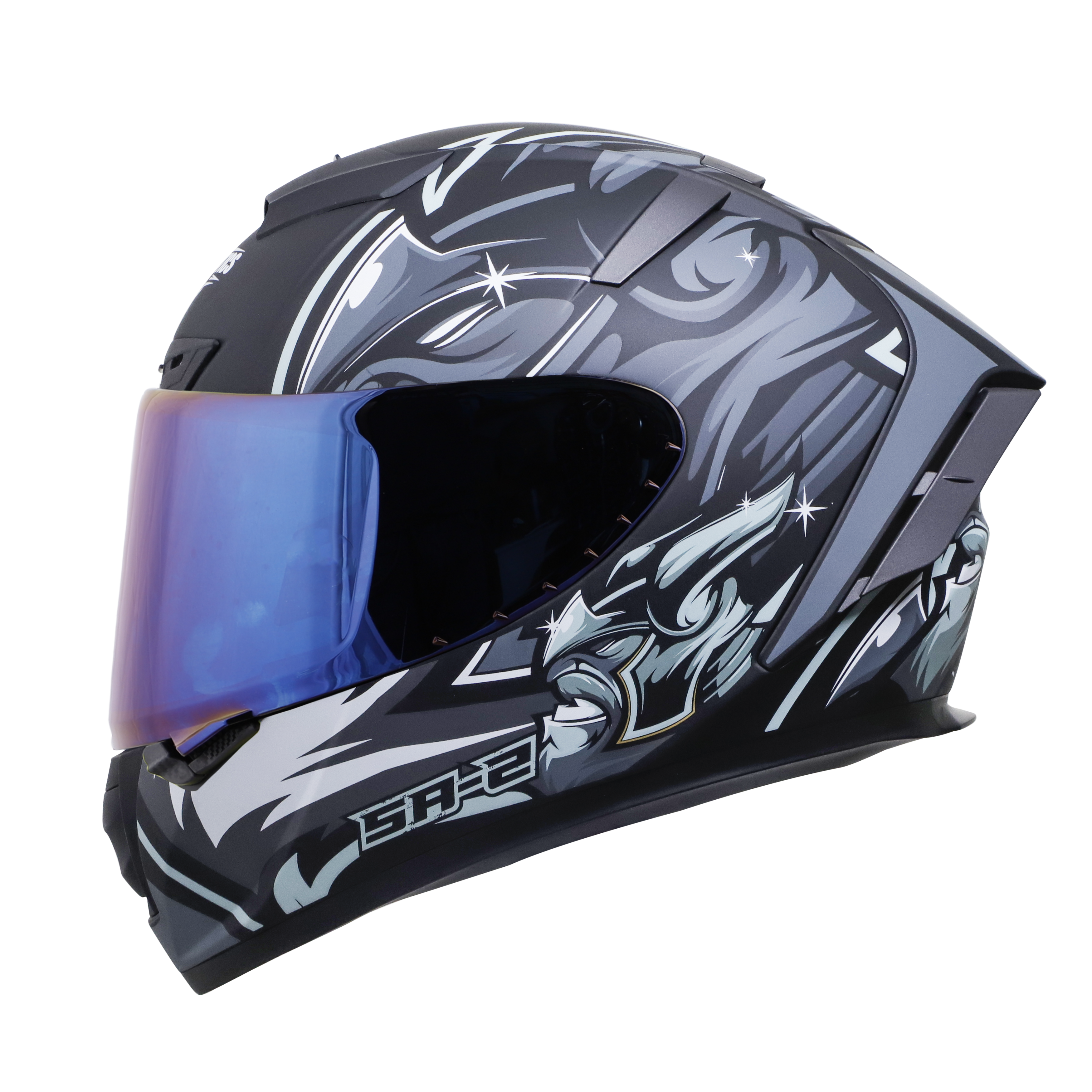 SA-2 VILLAIN MAT BLACK WITH GREY (FITTED WITH CLEAR VISOR EXTRA CHROME BLUE VISOR FREE)